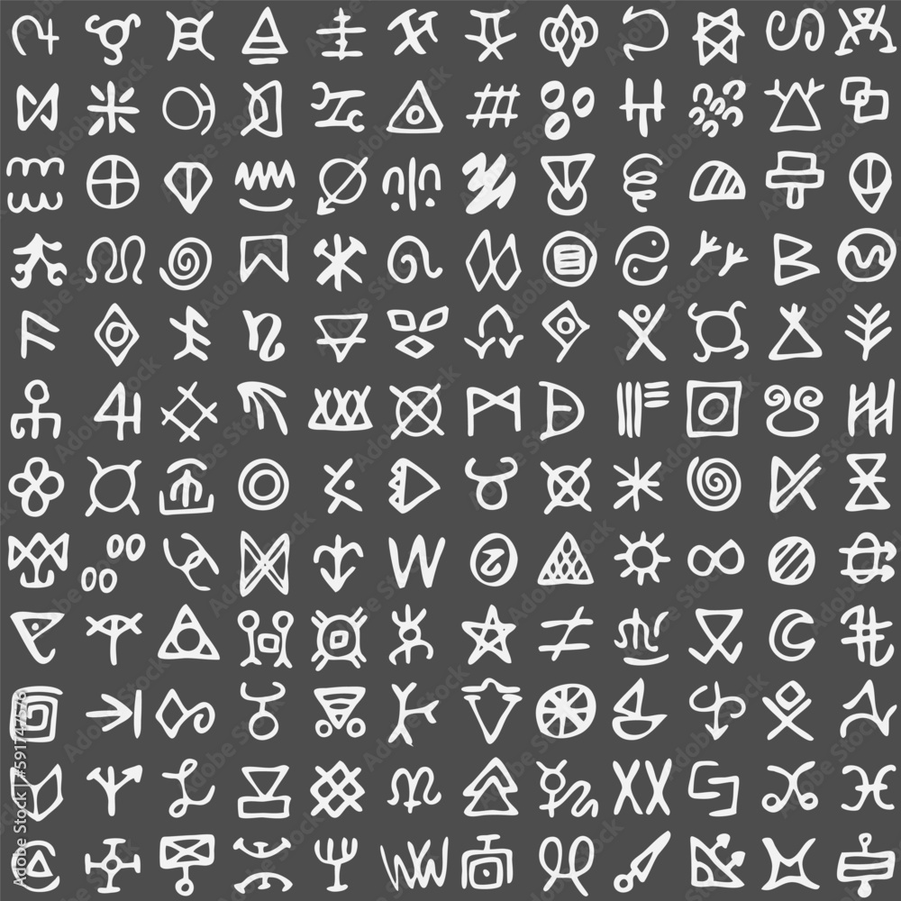 Grid of runes symbols. Ancient occult symbols, vikings like letters on white Grid of runes symbols. Ancient occult symbols, vikings like letters on white