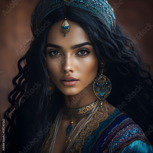 Portrait of a Fictional Pretty Young Fashion Berber Woman, Generative AI