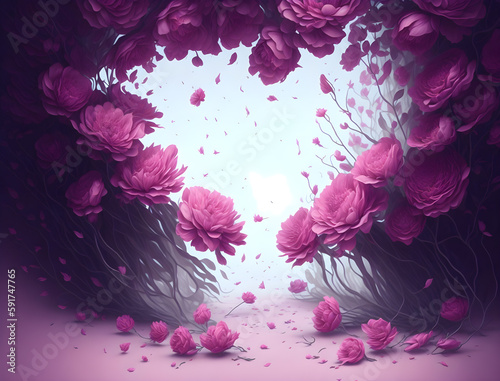 Pink flower arrangement (Mother's day concept), Fantasy art, Detailed painting, Created with Generative AI Technology