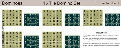 5 15 Tile Dominoes Puzzles. A set of scalable puzzles for kids and adults  which are ready for web use or to be compiled into a standard or large print activity book.
