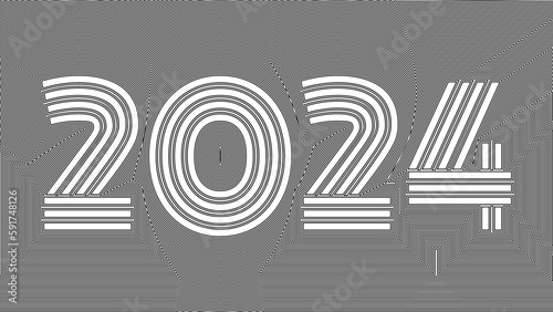2024 New Year card. Geometric Black and white optical illusion calendar header.