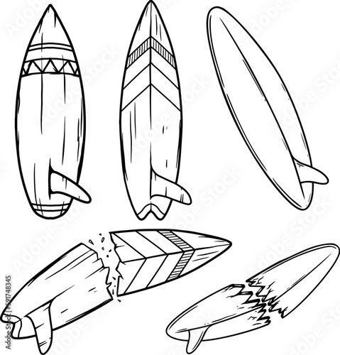 Set of illustration of surfing boards. Design element for poster, card, banner, emblem, sign. Vector illustration