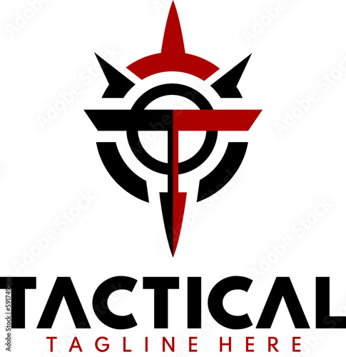 Logo for tactical military company that is a military logo tactical shield logo with letter t