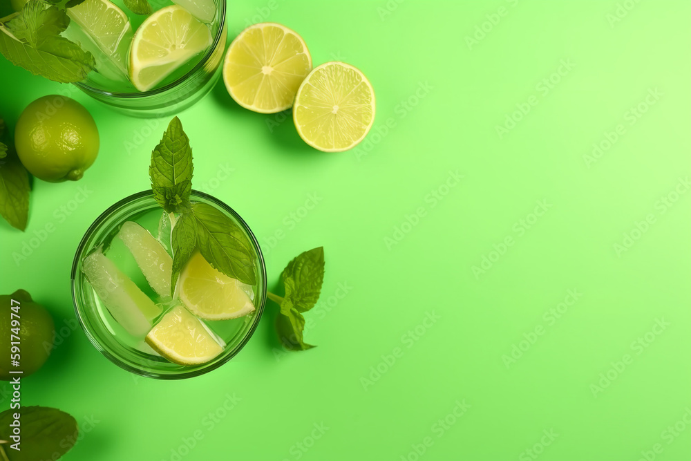 fresh mojito juice drink with mint. Summer cold drink concept with copy space - Generative AI fresh mojito juice drink with mint. Summer cold drink concept with copy space - Generative AI