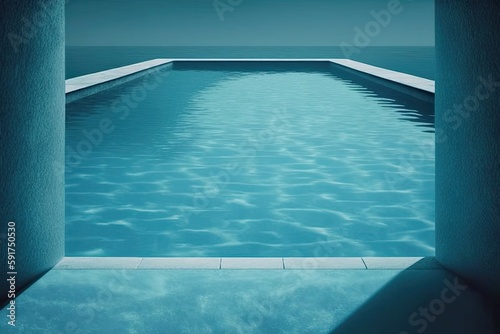 n empty pool overlooking the vast ocean. Generative AI