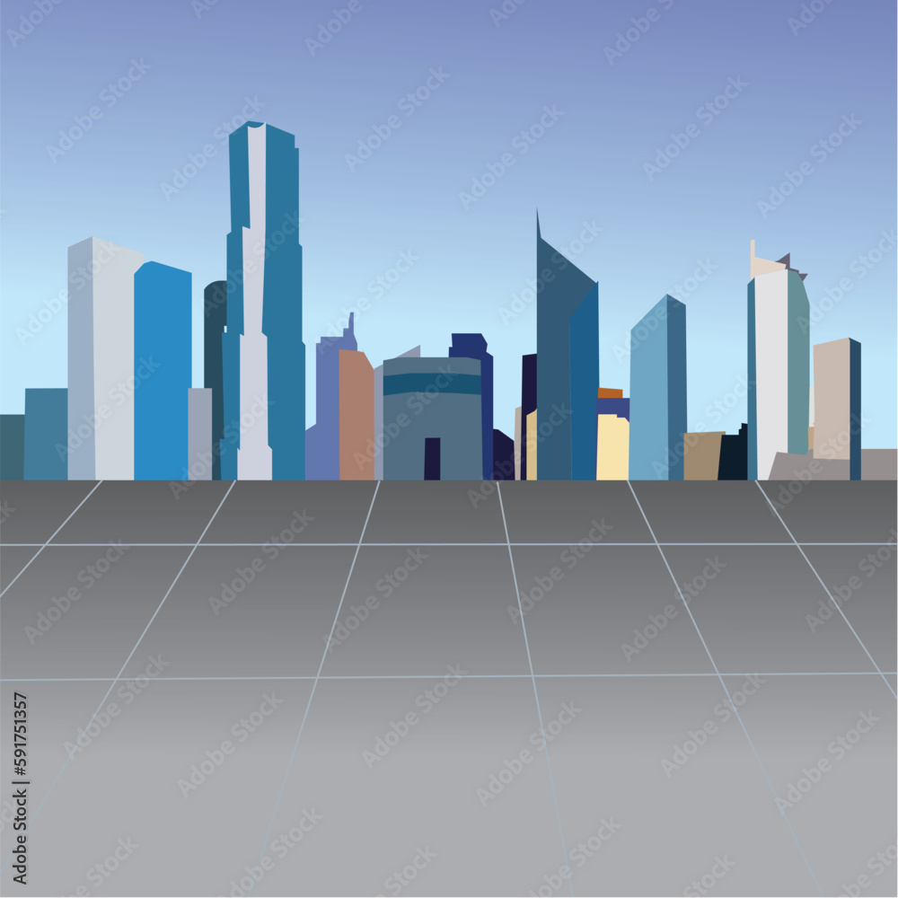 Town of blue city silhouette, vector illustration, cartoon