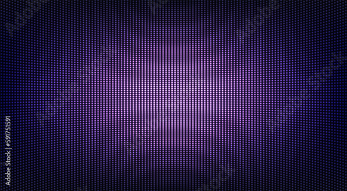 Led digital display. Lcd screen texture. TV pixel background. Violet television videowall. Monitor with dots. Electronic purple diode effect. Projector grid template. Vector illustration.
