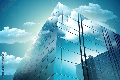 modern skyscraper against a blue sky background. Generative AI