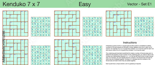 5 Easy Kendoku 7 x 7 Puzzles. A set of scalable puzzles for kids and adults, which are ready for web use or to be compiled into a standard or large print activity book.