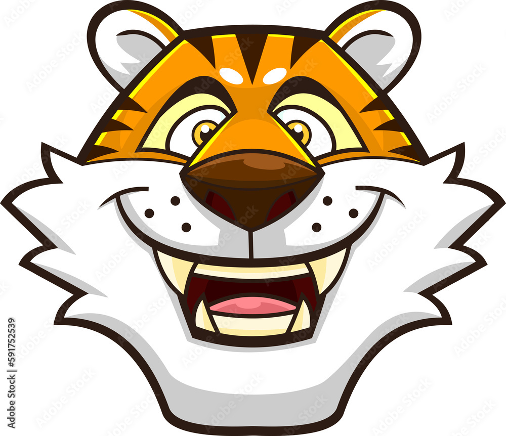 Smiling Tiger Face Cartoon Character. Hand Drawn Illustration Isolated On Transparent Background Smiling Tiger Face Cartoon Character. Hand Drawn Illustration Isolated On Transparent Background