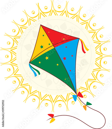 Creative colored kite icon with suvo noboborsho bangla new year vector