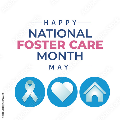 national foster care month vector illustration. foster care blue ribbon and kids illustration. flat ribbon and children vector design.