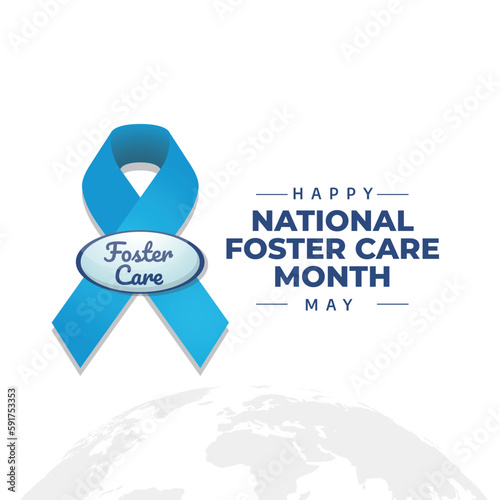 national foster care month vector illustration. foster care blue ribbon and kids illustration. flat ribbon and children vector design.