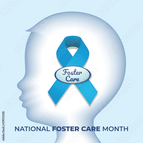 national foster care month vector illustration. foster care blue ribbon and kids illustration. flat ribbon and children vector design.