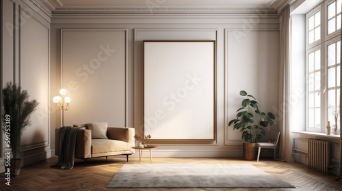 Mockup, white wallart in living room. İnterior design. generative ai.