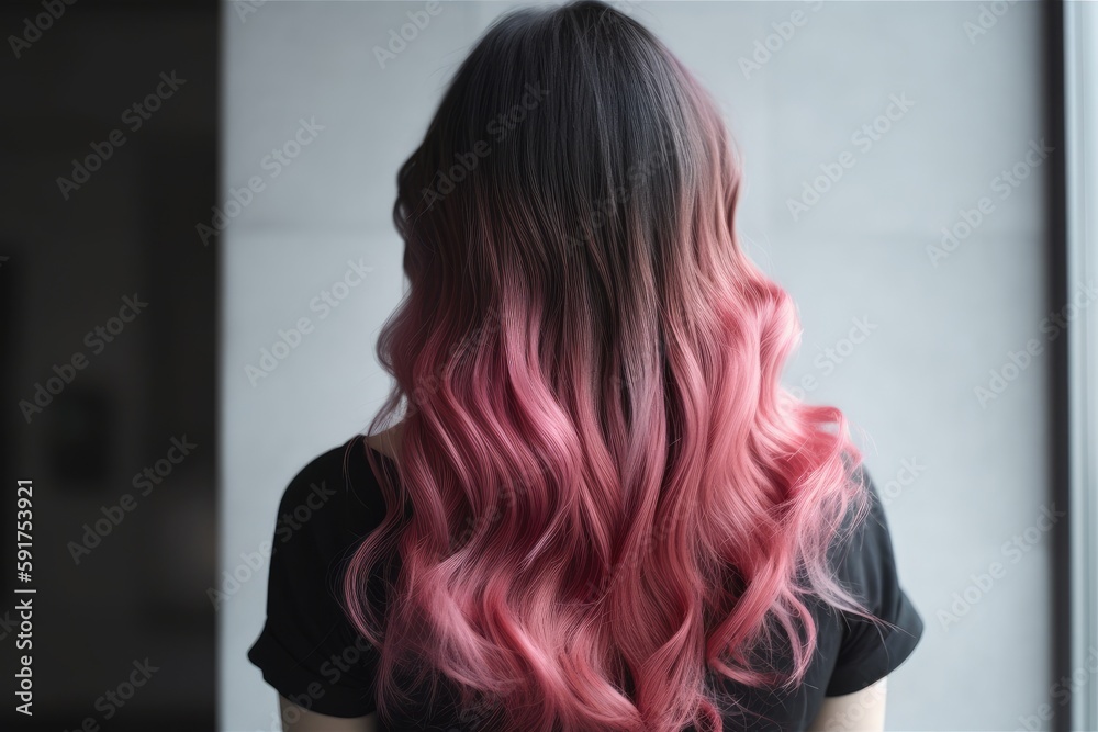 Naklejka premium Brunette Hair With Dipdyed Pink Ends Back View. Generative AI