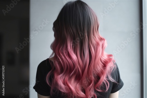 Brunette Hair With Dipdyed Pink Ends Back View. Generative AI