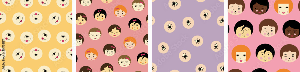 Feminine look, abstract personage, mascot design, funny face, cute icon Feminine look, abstract personage, mascot design, funny face, cute icon