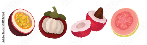 Ripe and Fresh Exotic Fruits with Sweet Tasty Pulp Vector Set