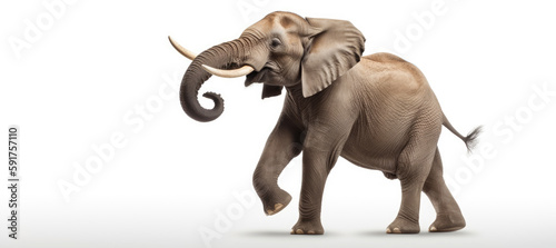 Dancing elephant isolated on white. Generative AI