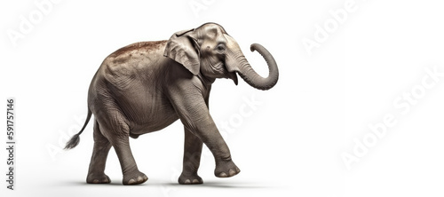 Dancing elephant isolated on white. Generative AI