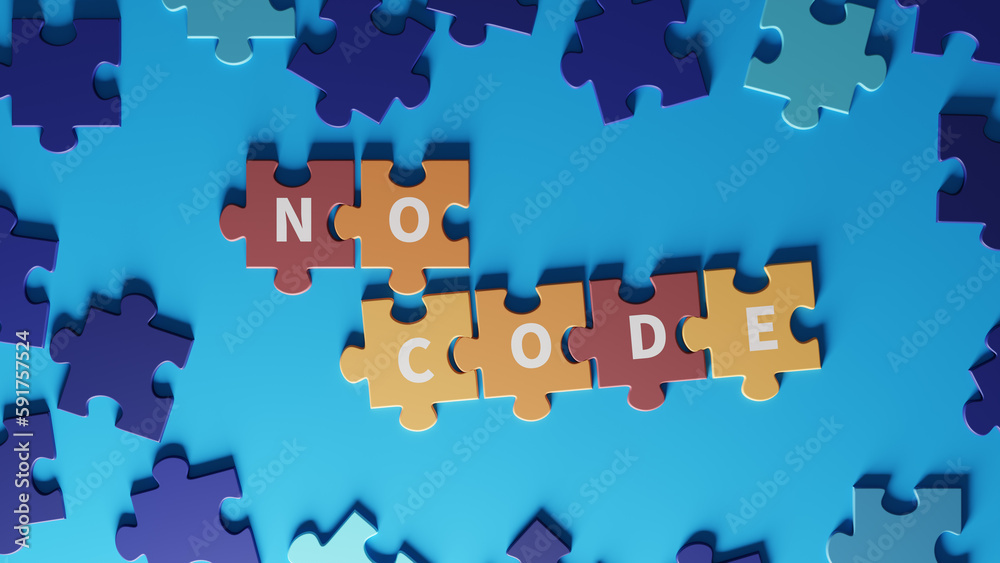 Conceptual image of no-code as a puzzle combination. 3d rendering Conceptual image of no-code as a puzzle combination. 3d rendering
