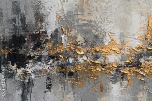 Subtle Gray And Gold Oil Paint Strokes On Canvas. Generative AI