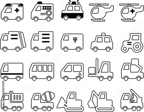 働く車両のアイコンセット_アウトライン