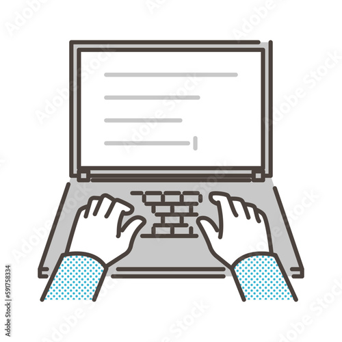 Clerical work for data entry on a laptop computer [Vector illustration].