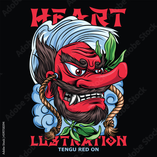 Tengu Japanese Doll With Text Illustration
