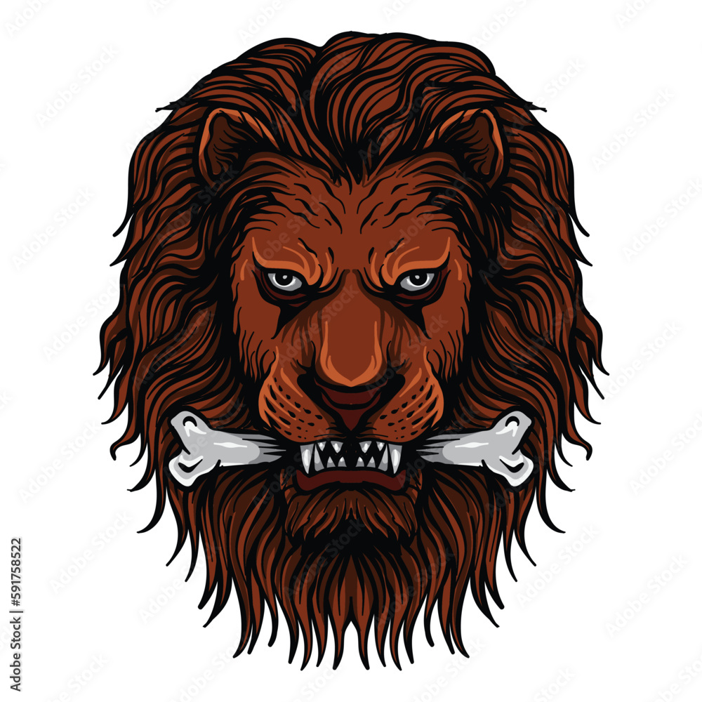 t shirt design lion with bone illustration