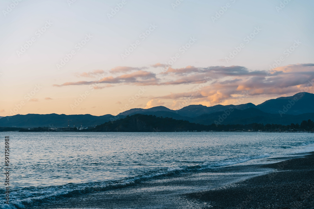 Sunset on the sea, clouds on the horizon. Sunset on the sea, clouds on the horizon.