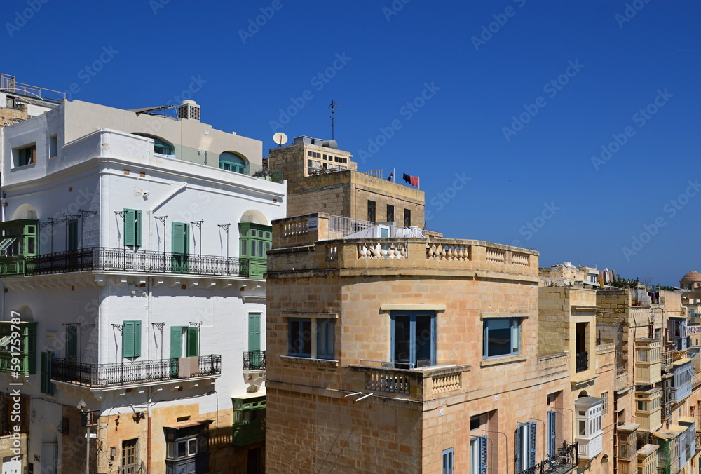 Historical Buildings in the Old Town of Valetta, the Capital of Malta