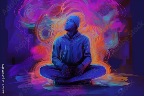 Meditation and work with energies and aura. Generative AI Image