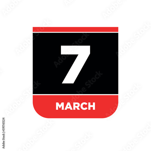 7th March Calendar vector icon. 7 March typography.