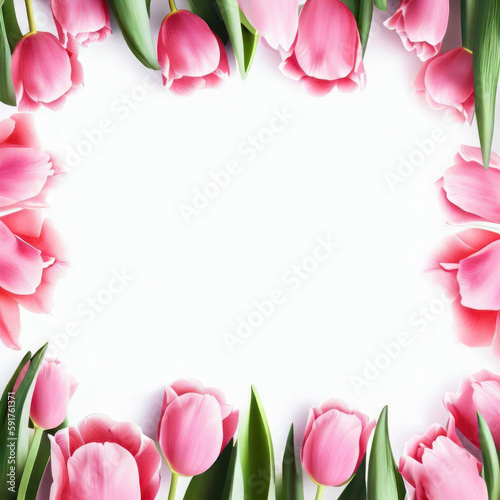 Spring tulip flower frame, Easter, Birthday, Mother's Day, generative ai © SvetlanaSF