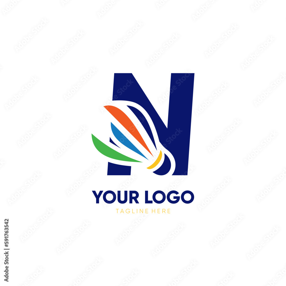Letter N Initial Shuttlecock Logo Design Vector Icon Graphic Emblem Illustration