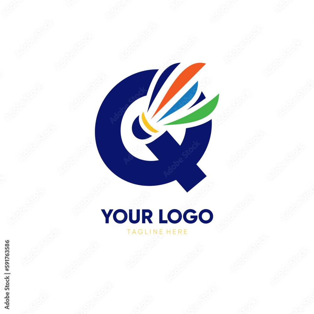 Letter Q Initial Shuttlecock Logo Design Vector Icon Graphic Emblem Illustration