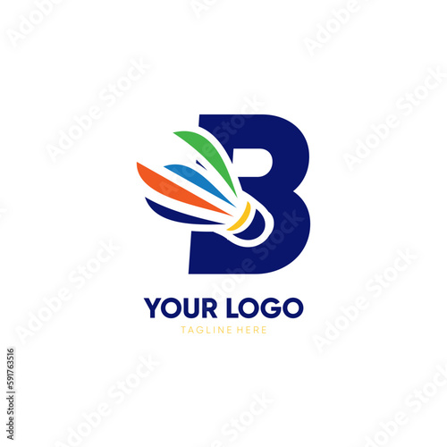 Letter B Initial Shuttlecock Logo Design Vector Icon Graphic Emblem Illustration