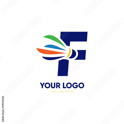 Letter F Initial Shuttlecock Logo Design Vector Icon Graphic Emblem Illustration