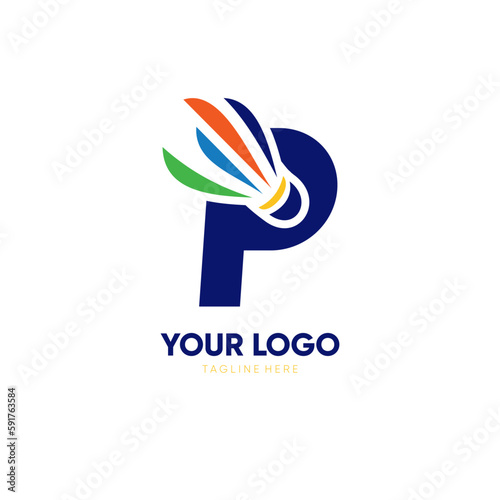 Letter P Initial Shuttlecock Logo Design Vector Icon Graphic Emblem Illustration