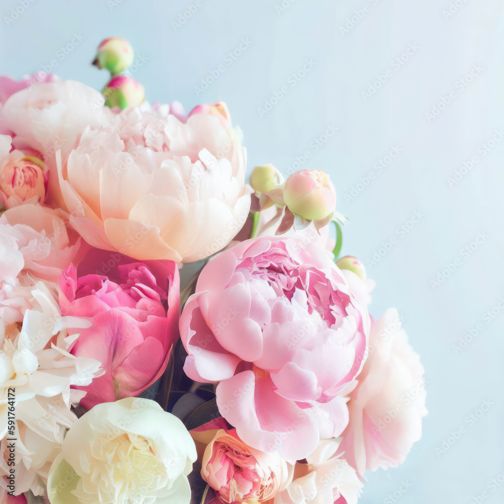 Pastel pink peonies, wedding, Easter, Mother's day, vintage style, generative ai. Pastel pink peonies, wedding, Easter, Mother's day, vintage style, generative ai.
