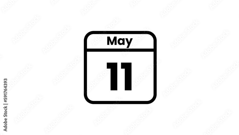 11 May calendar icon animation. Luma matte with transparent background 4K resolution 11 May calendar icon animation. Luma matte with transparent background 4K resolution