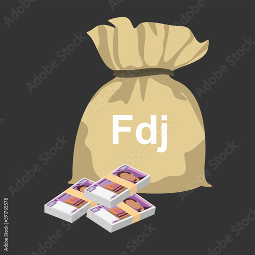 Djibouti Franc Vector Illustration. East African money set bundle banknotes. Money bag 5000 DJF. Flat style. Isolated on white background. Simple minimal design. photo