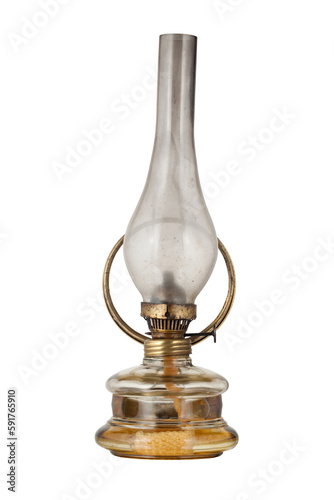Old glass kerosene lamp. Transparent background.