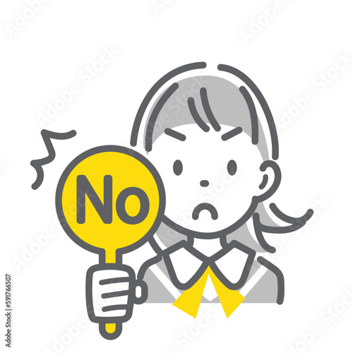 きっぱりと断る女子生徒　拒否　シンプルでお洒落な線画イラスト