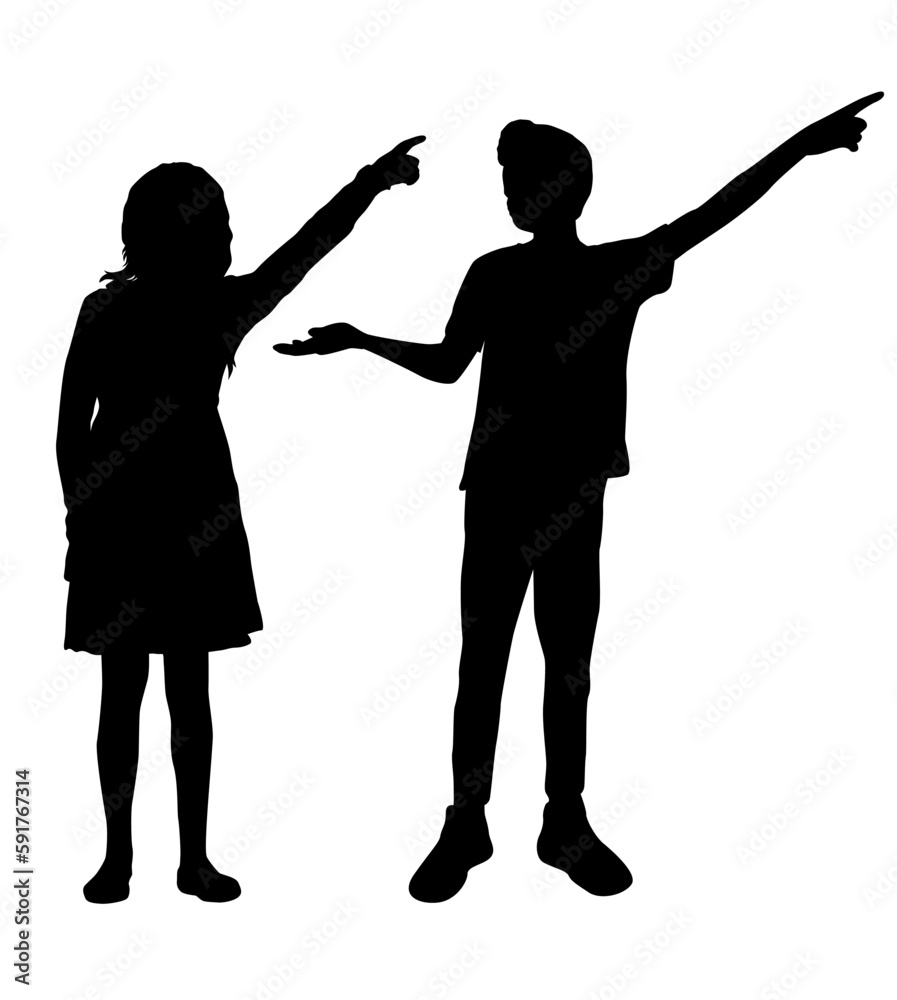 Boy and girl showing something vector illustration