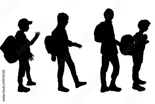 Young boy silhouette with schoolbag vector illustration