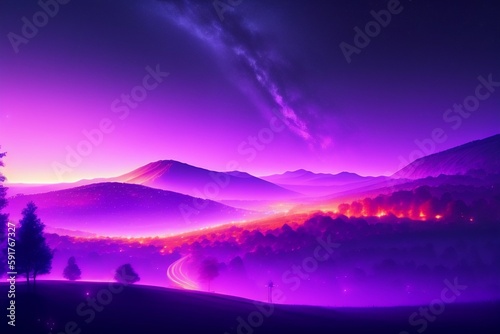 Beautiful purple starry night illustration, Belgrade Serbia, 4k light dust art concept generative ai