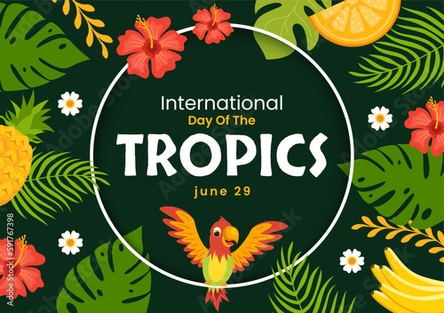 International Day of the Tropic Vector Illustration on 29 June with Animal  Grass and Flower Plants to Preserve in Flat Cartoon Hand Drawn Templates